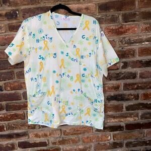 Expo Ribbon Sharing is Caring Hugging Nursing Scrub Top Women's Size Medium